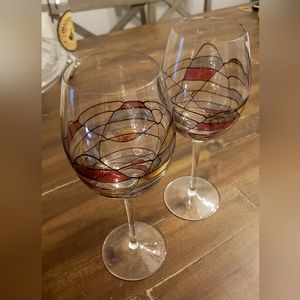 Set of 2 Crystal Wine Glasses by GMG Hand stained mosaic